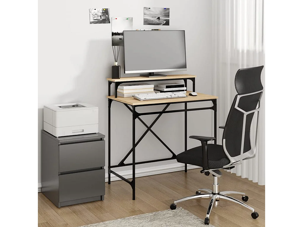 Bureau chêne sonoma 80x50x90 cm bois d'ingénierie et fer