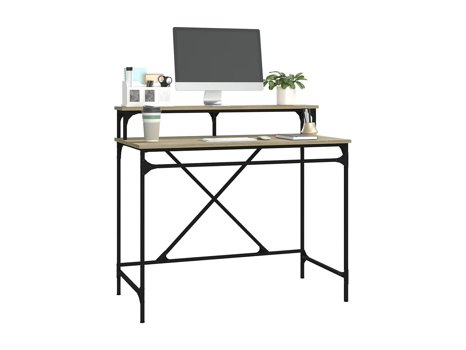 Bureau chêne sonoma 100x50x90 cm bois d'ingénierie et fer