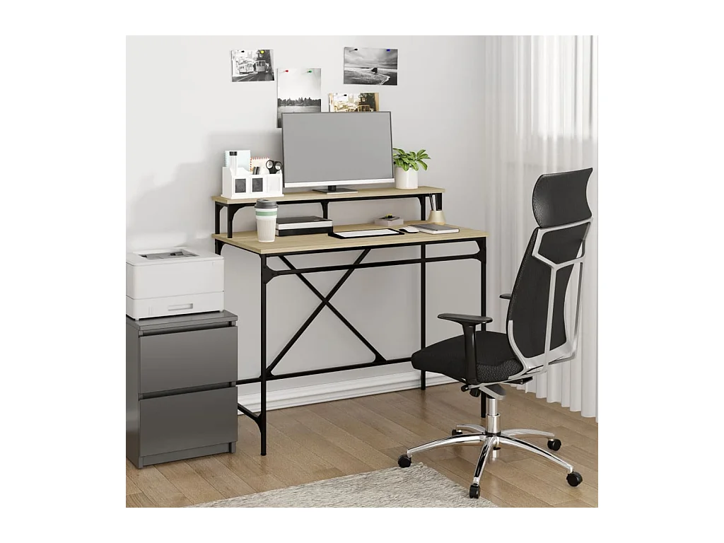 Bureau chêne sonoma 100x50x90 cm bois d'ingénierie et fer
