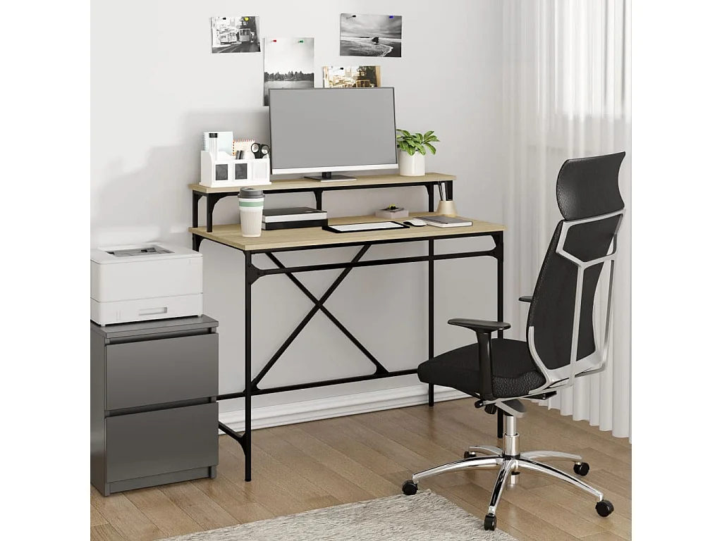 Bureau chêne sonoma 100x50x90 cm bois d'ingénierie et fer