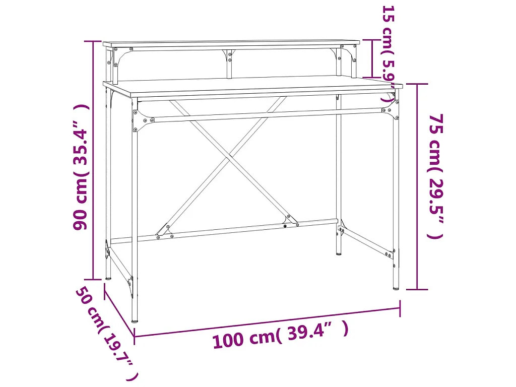 Schreibtisch Sonoma-Eiche 100x50x90 cm Holzwerkstoff und Eisen