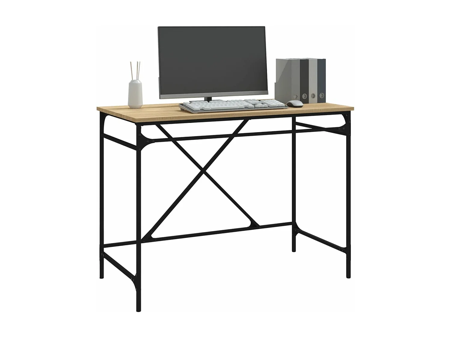 Bureau chêne sonoma 100x50x75 cm bois d'ingénierie et fer