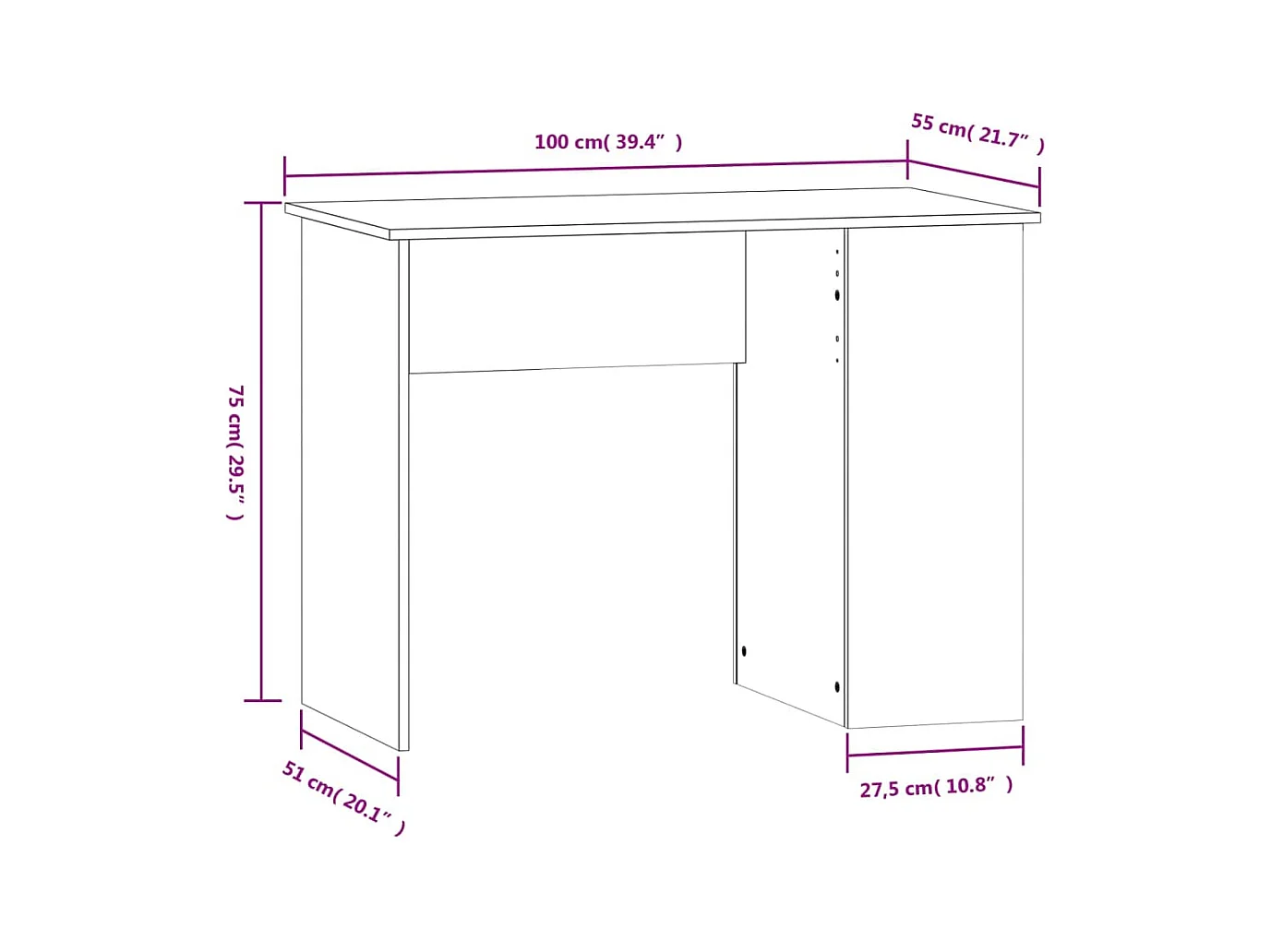 Bureau 100x55x75 cm bewerkt hout bruin eikenkleur