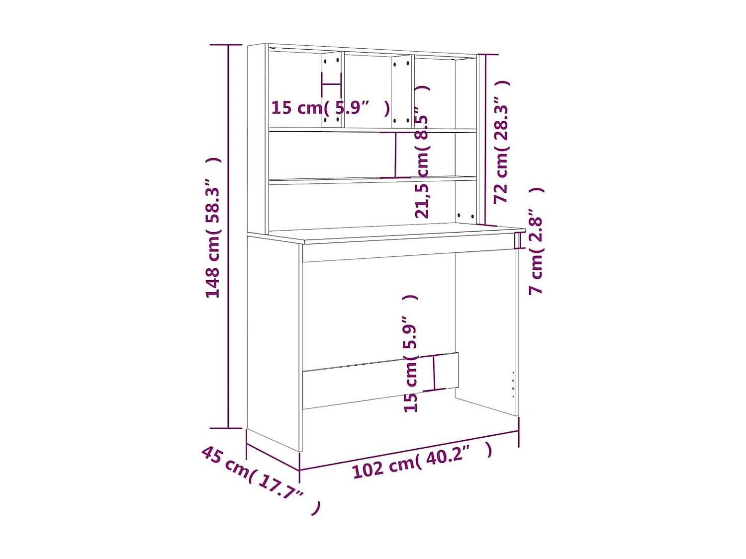 Bureau avec étagères Noir 102x45x148 cm Bois d'ingénierie