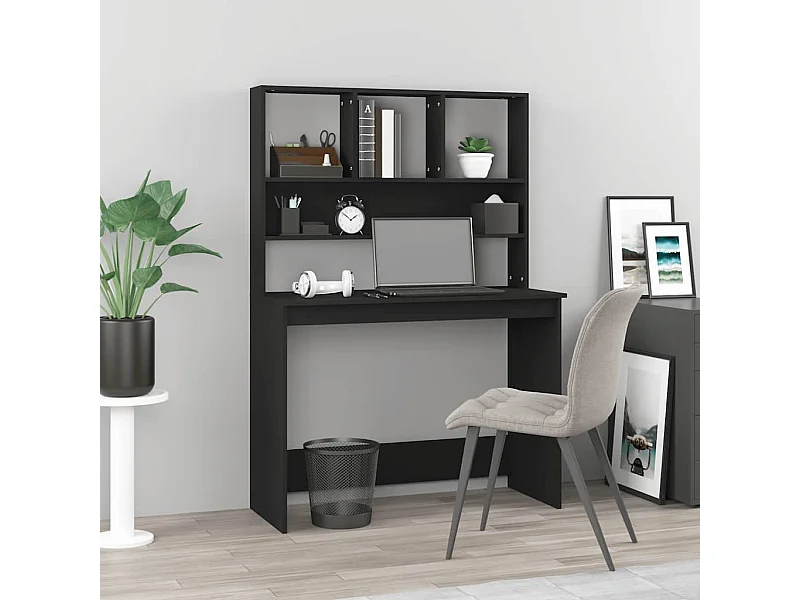 Bureau met schappen 102x45x148 cm bewerkt hout zwart