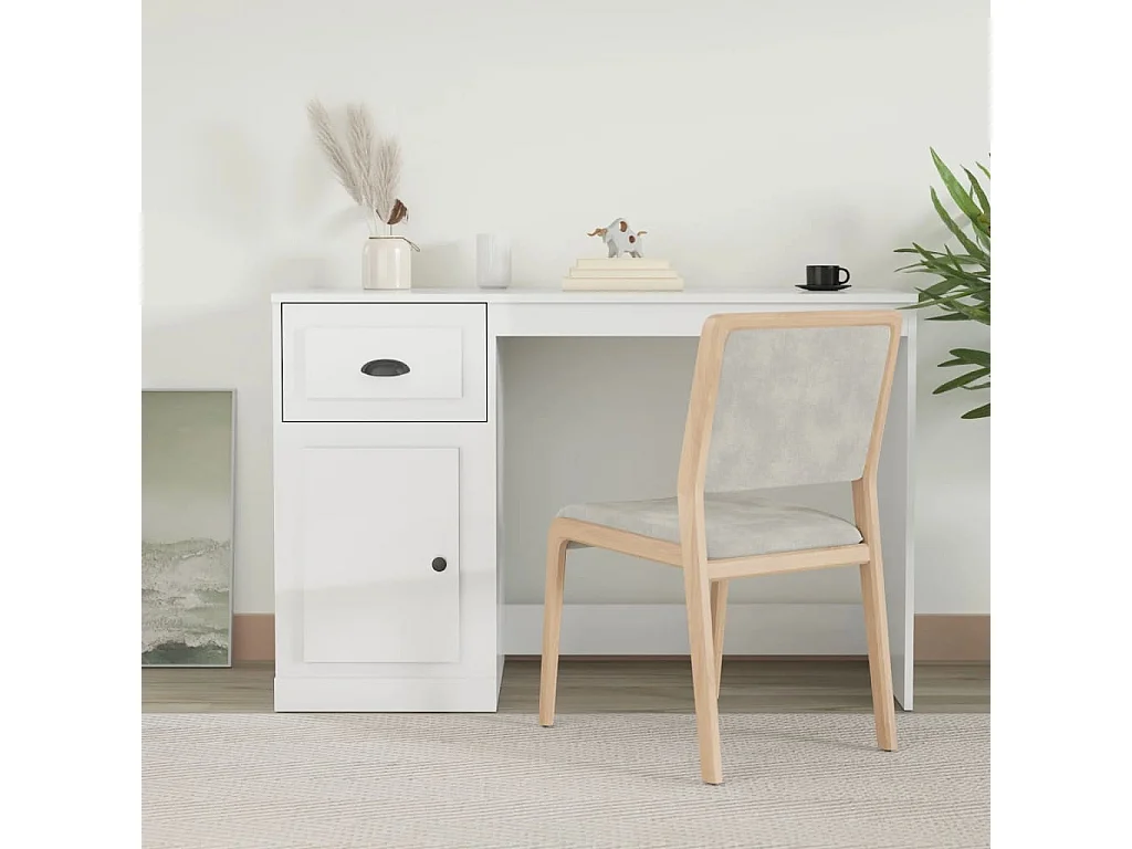 Scrivania Cassetto Bianco Lucido 115x50x75 cm Legno Multistrato