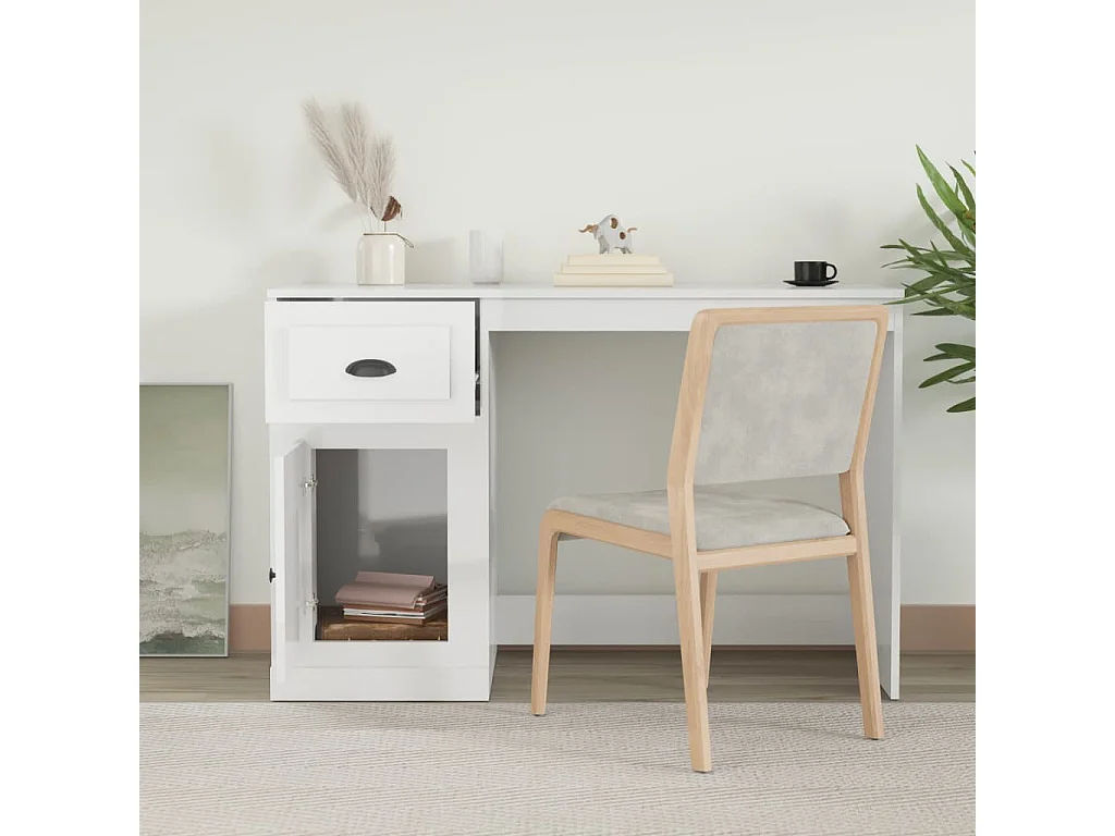 Scrivania Cassetto Bianco Lucido 115x50x75 cm Legno Multistrato