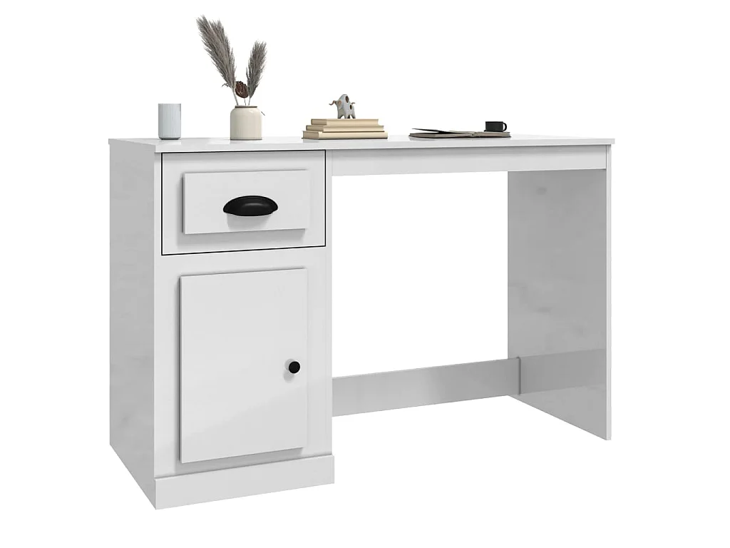 Scrivania Cassetto Bianco Lucido 115x50x75 cm Legno Multistrato