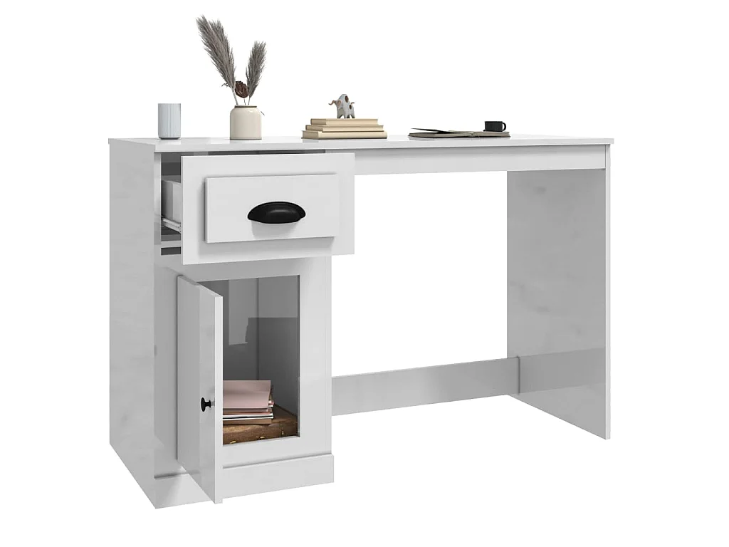 Scrivania Cassetto Bianco Lucido 115x50x75 cm Legno Multistrato