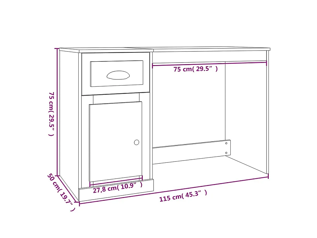 Scrivania Cassetto Bianco Lucido 115x50x75 cm Legno Multistrato