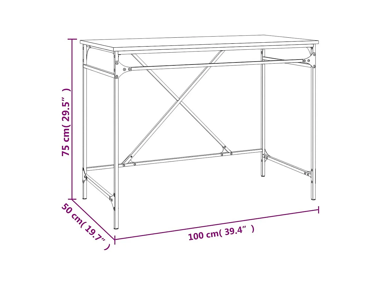 Bureau chêne fumé 100x50x75 cm bois d'ingénierie et fer