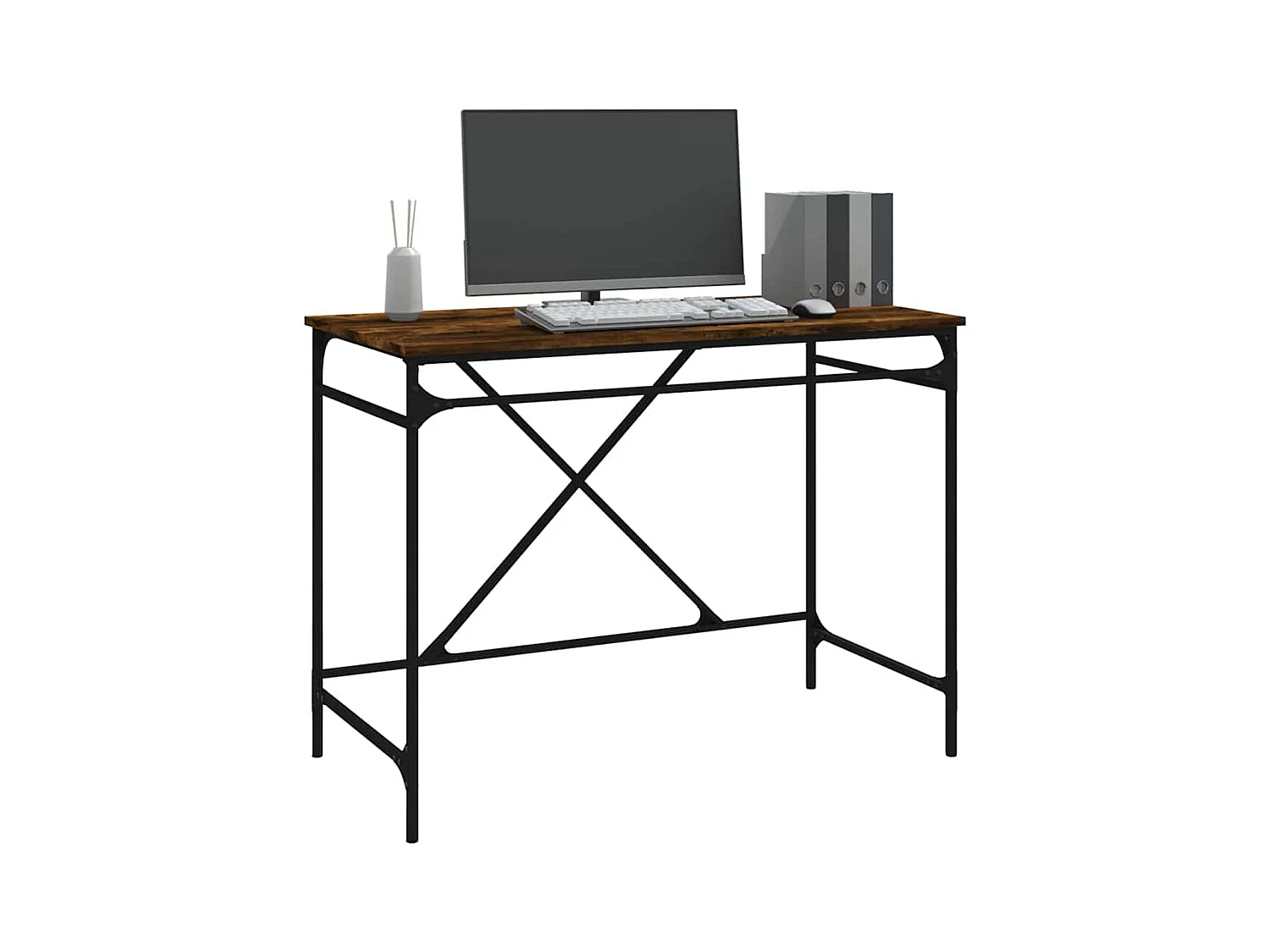 Bureau chêne fumé 100x50x75 cm bois d'ingénierie et fer