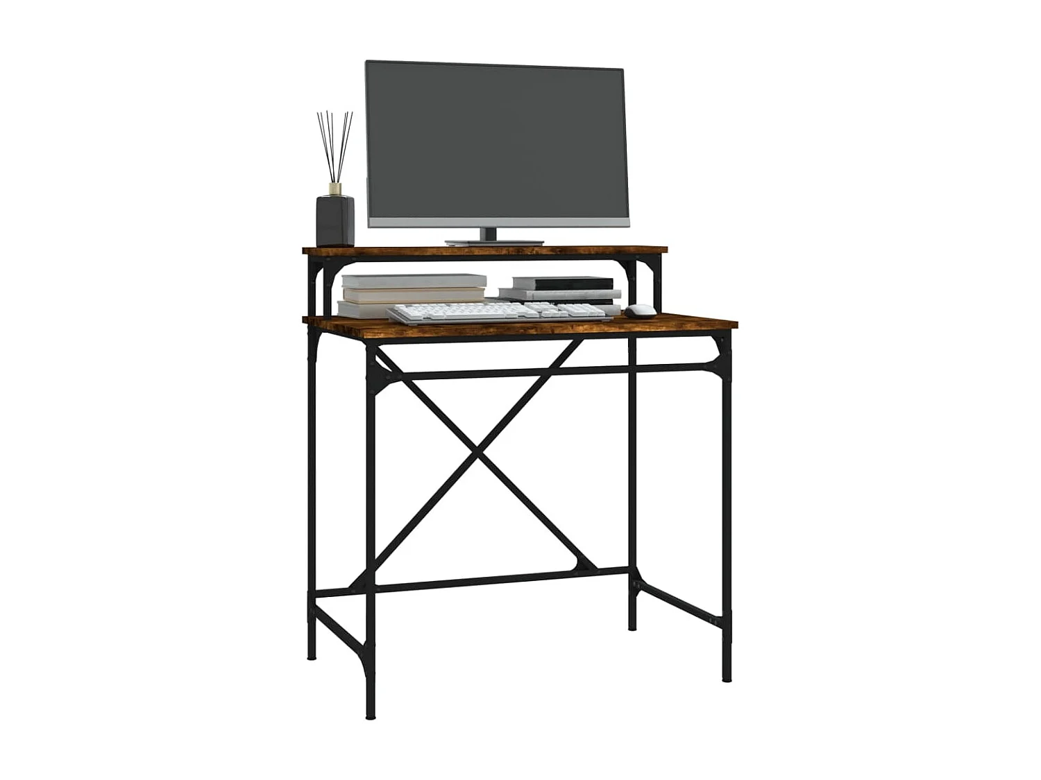 Bureau chêne fumé 80x50x90 cm bois d'ingénierie et fer