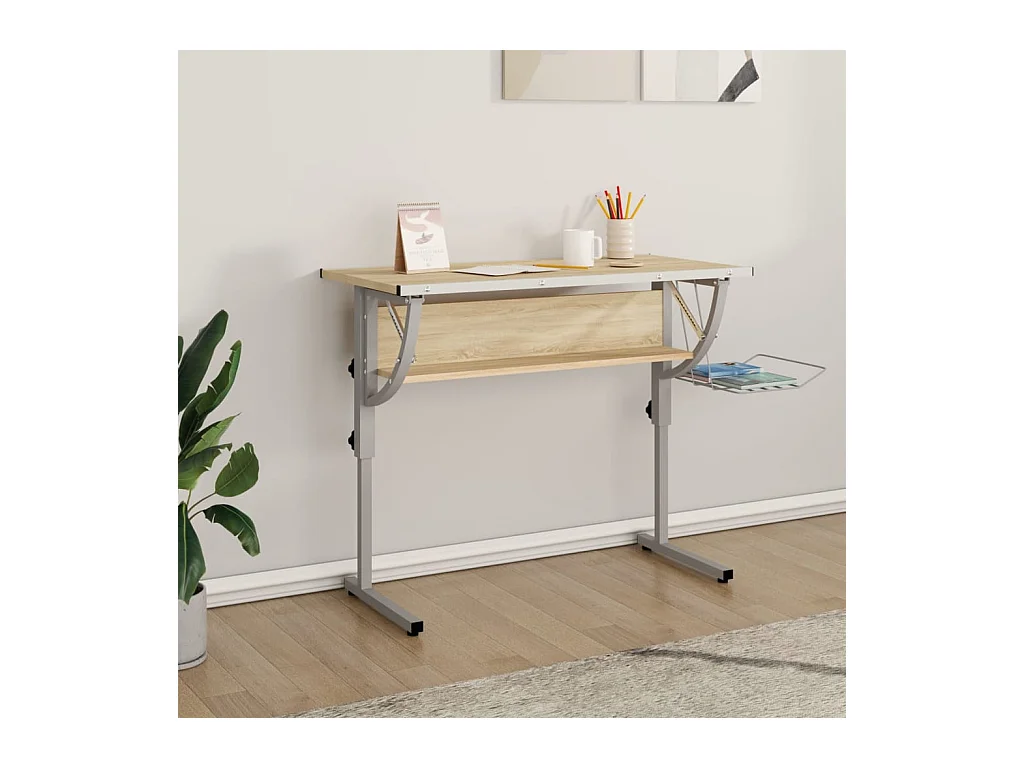 Bureau d'artisanat chêne sonoma et gris 110x53x(58-87) cm