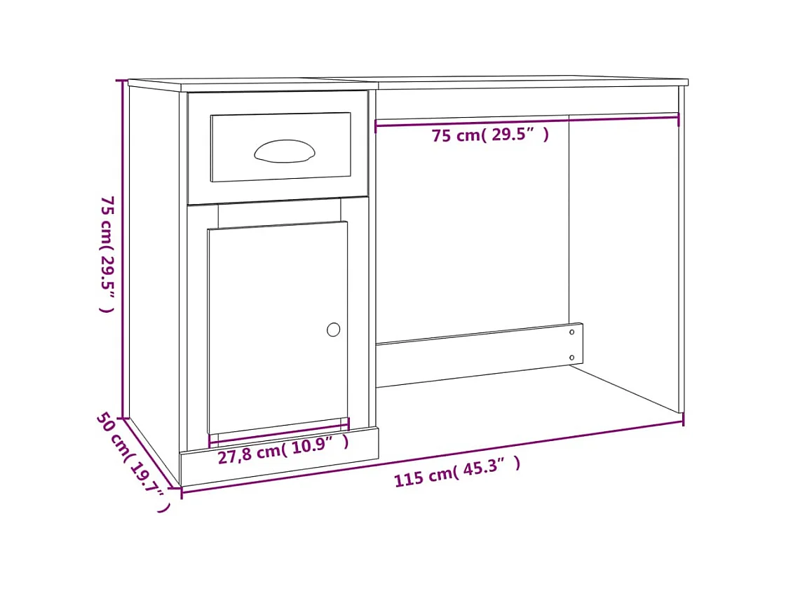 Bureau met lade 115x50x75 cm bewerkt hout bruin eikenkleur