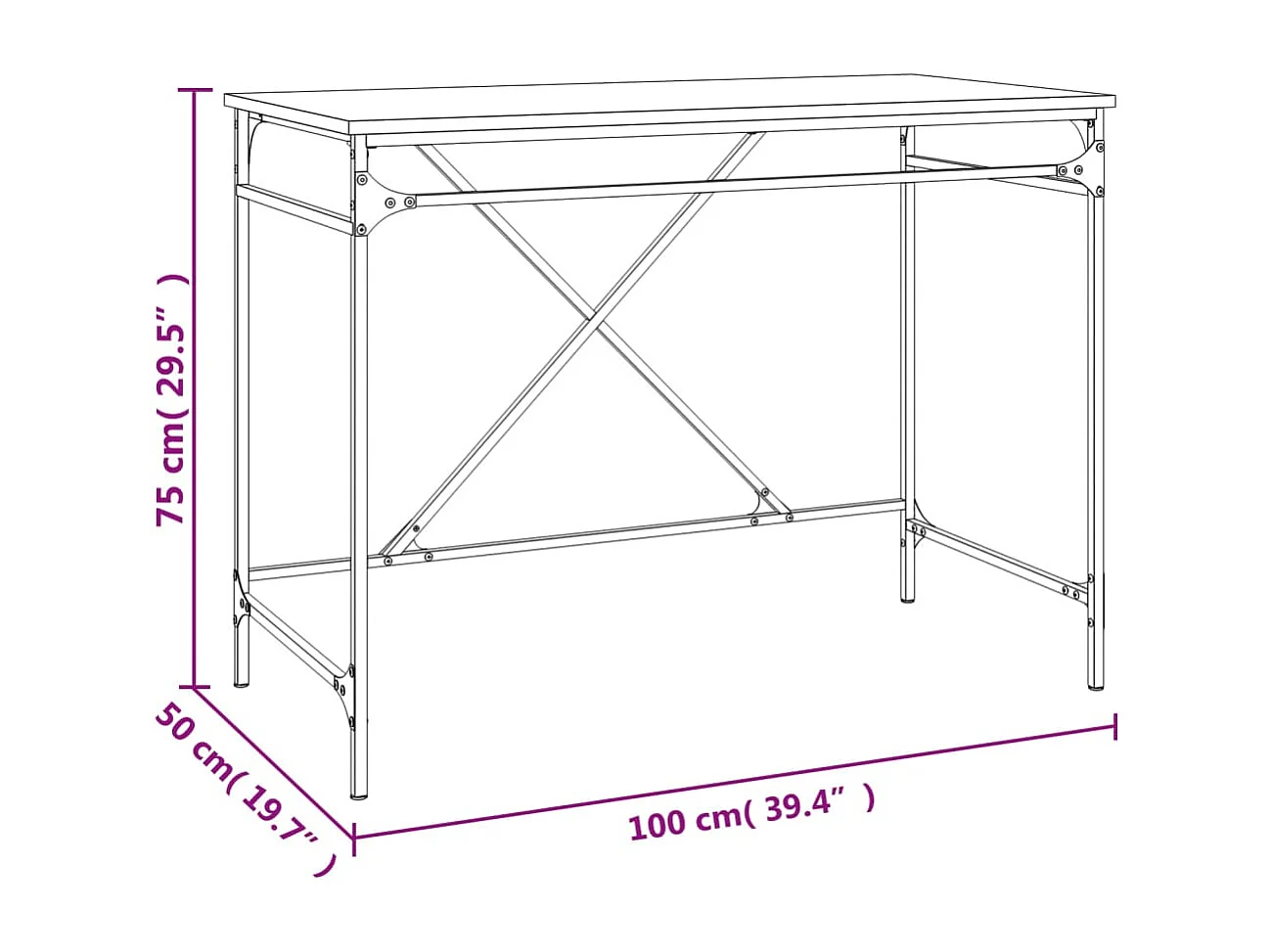 Bureau 100x50x75 cm bewerkt hout en ijzer zwart