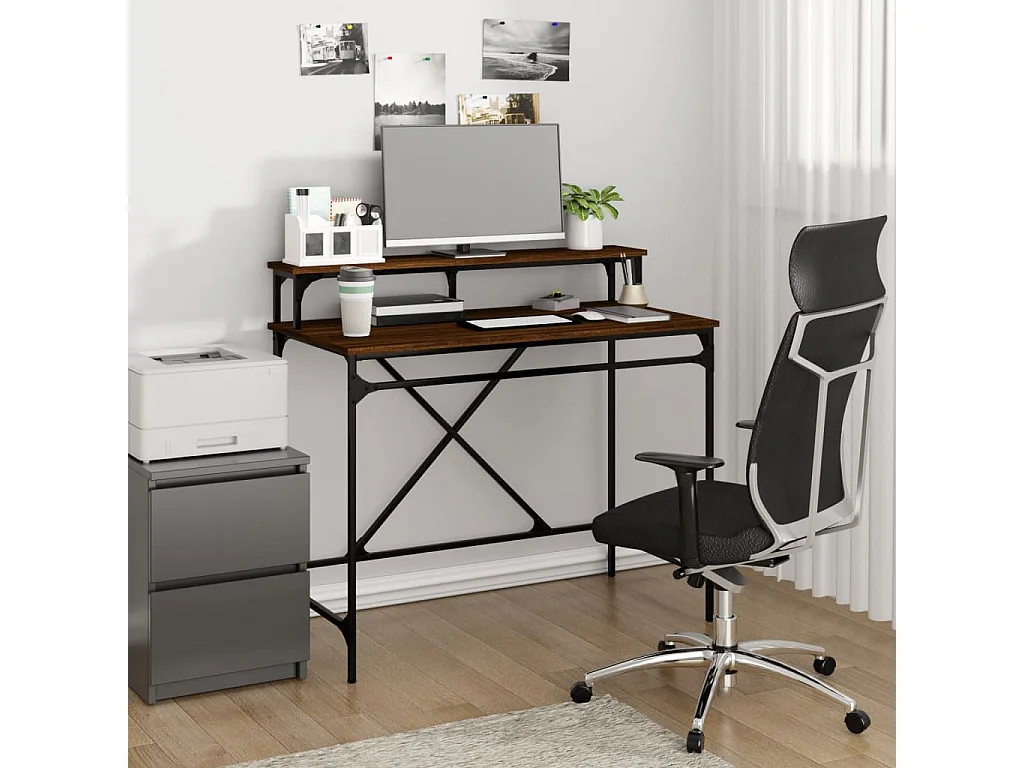 Bureau 100x50x90 cm bewerkt hout en ijzer bruin eikenkleur