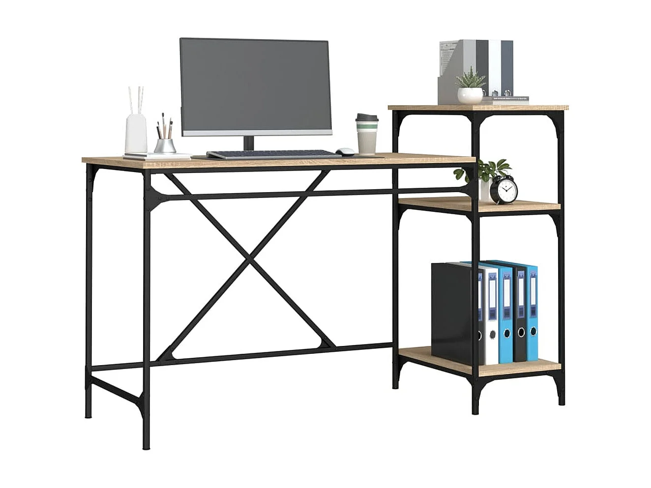 Bureau schappen 135x50x90 bewerkt hout en ijzer sonoma eiken