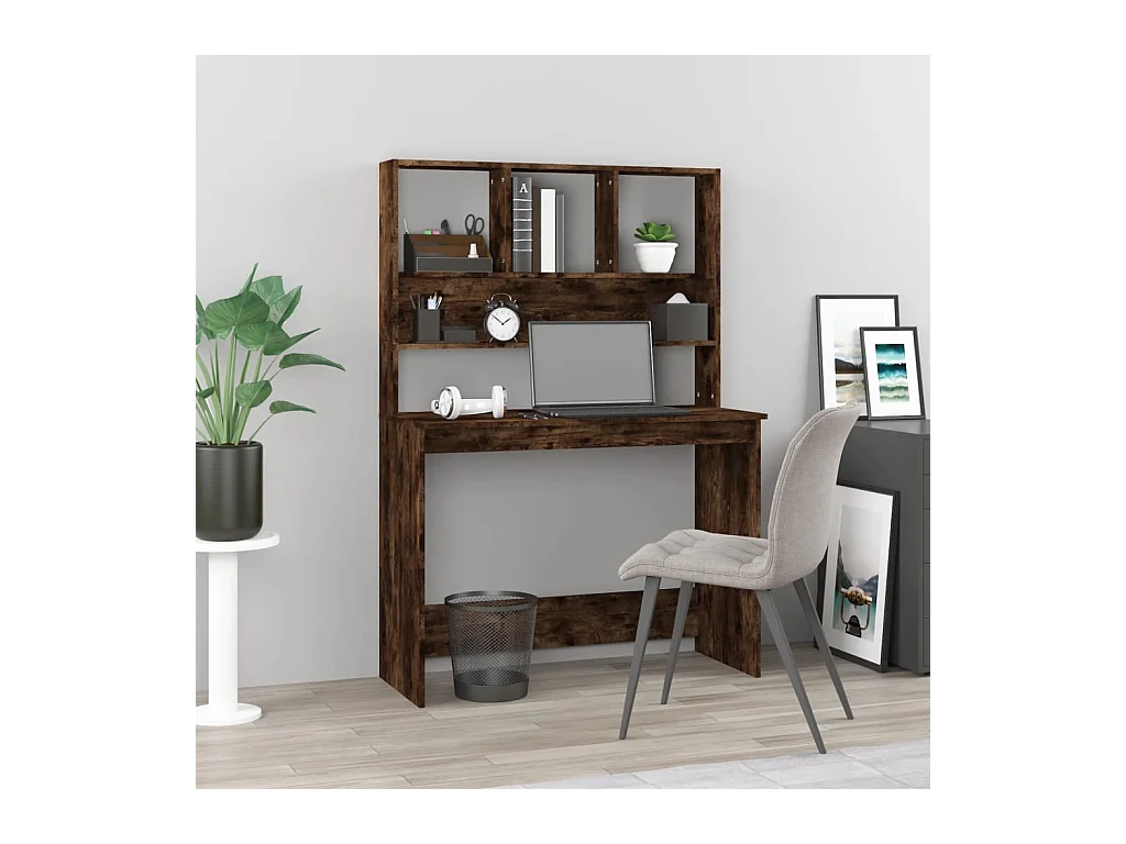 Bureau avec étagères Chêne fumé 102x45x148 cm Bois d'ingénierie