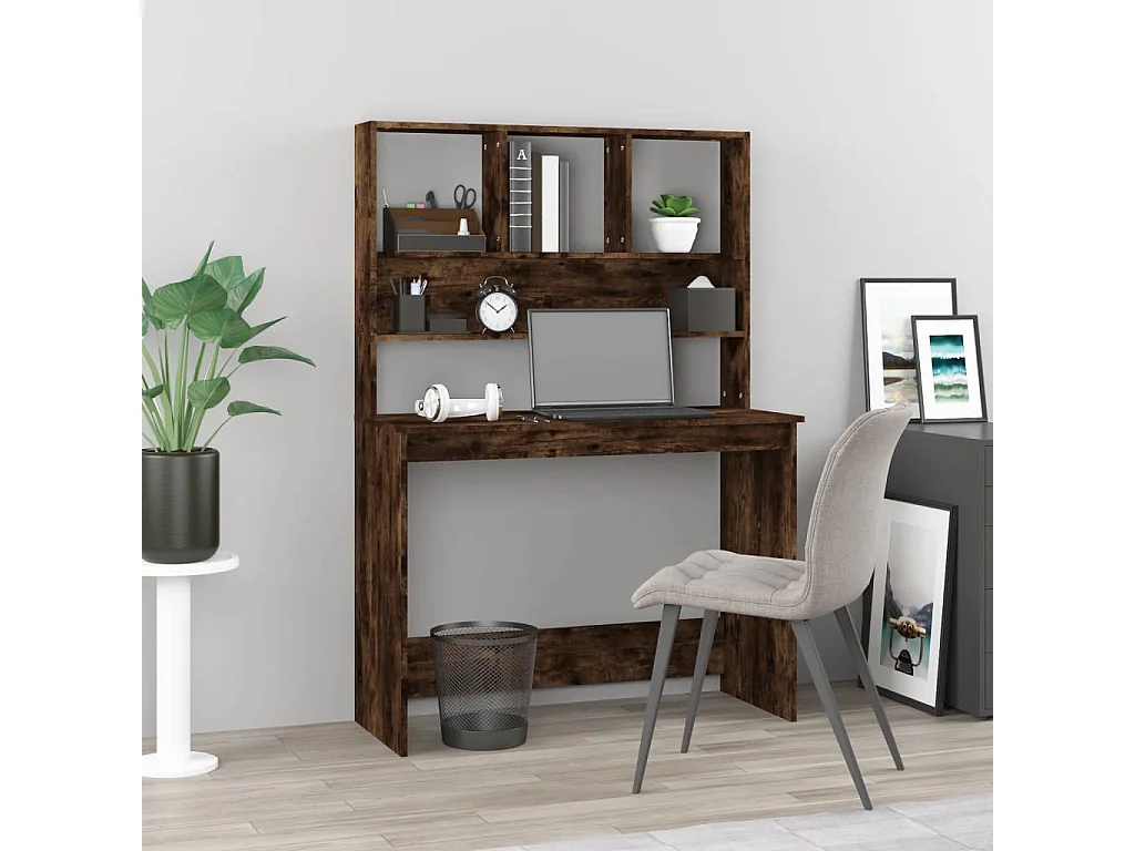 Bureau avec étagères Chêne fumé 102x45x148 cm Bois d'ingénierie