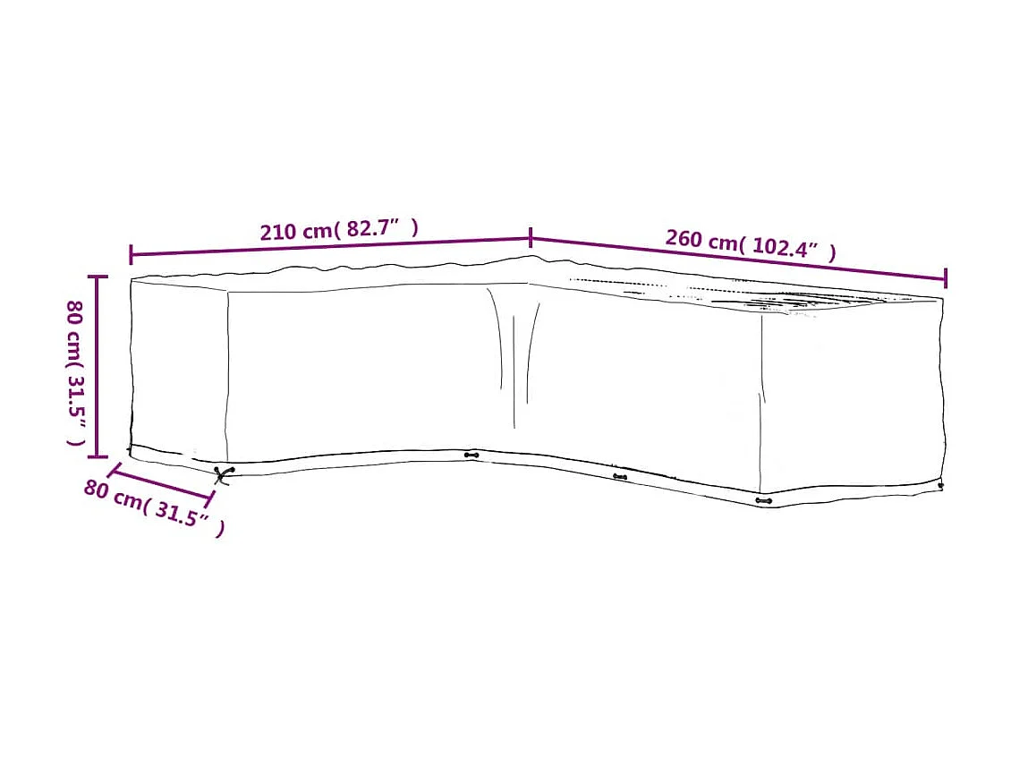 Funda para muebles de jardín forma de L 16 ojales 210x260x80 cm