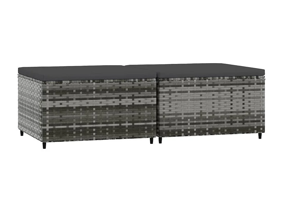 Poggiapiedi da Giardino con Cuscini 2 pz in Polyrattan Grigio