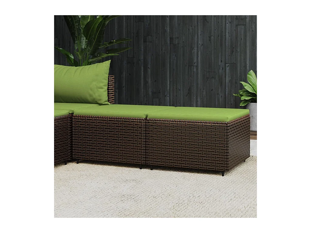 Repose-pieds de jardin coussins lot de 2 marron résine tressée