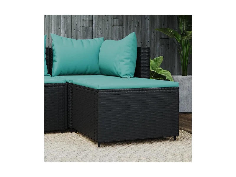 Gartenhocker mit Kissen Schwarz Poly Rattan