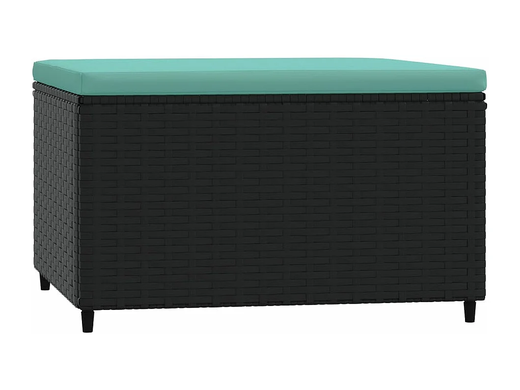 Poggiapiedi da Giardino con Cuscino in Polyrattan Nero