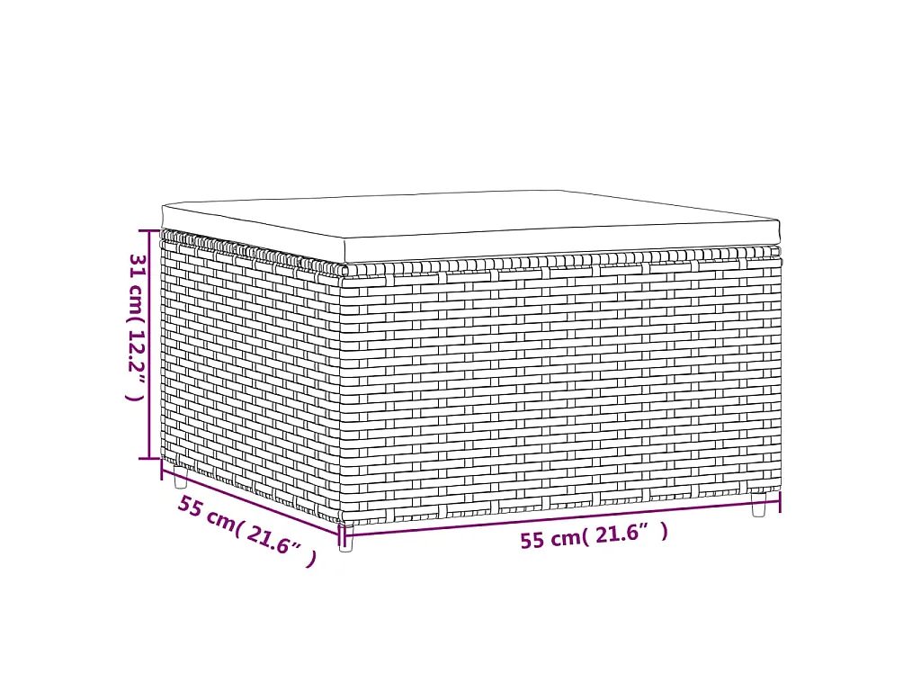Voetensteun met kussen poly rattan zwart