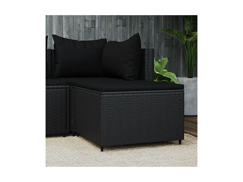 Gartenhocker mit Kissen Schwarz Poly Rattan