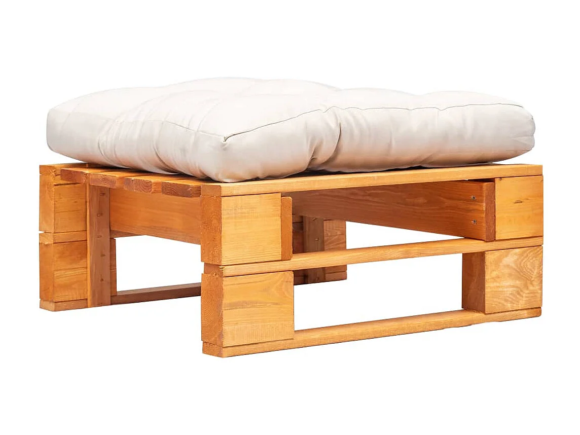 Repose-pied palette de jardin et coussin sable Marron miel Bois