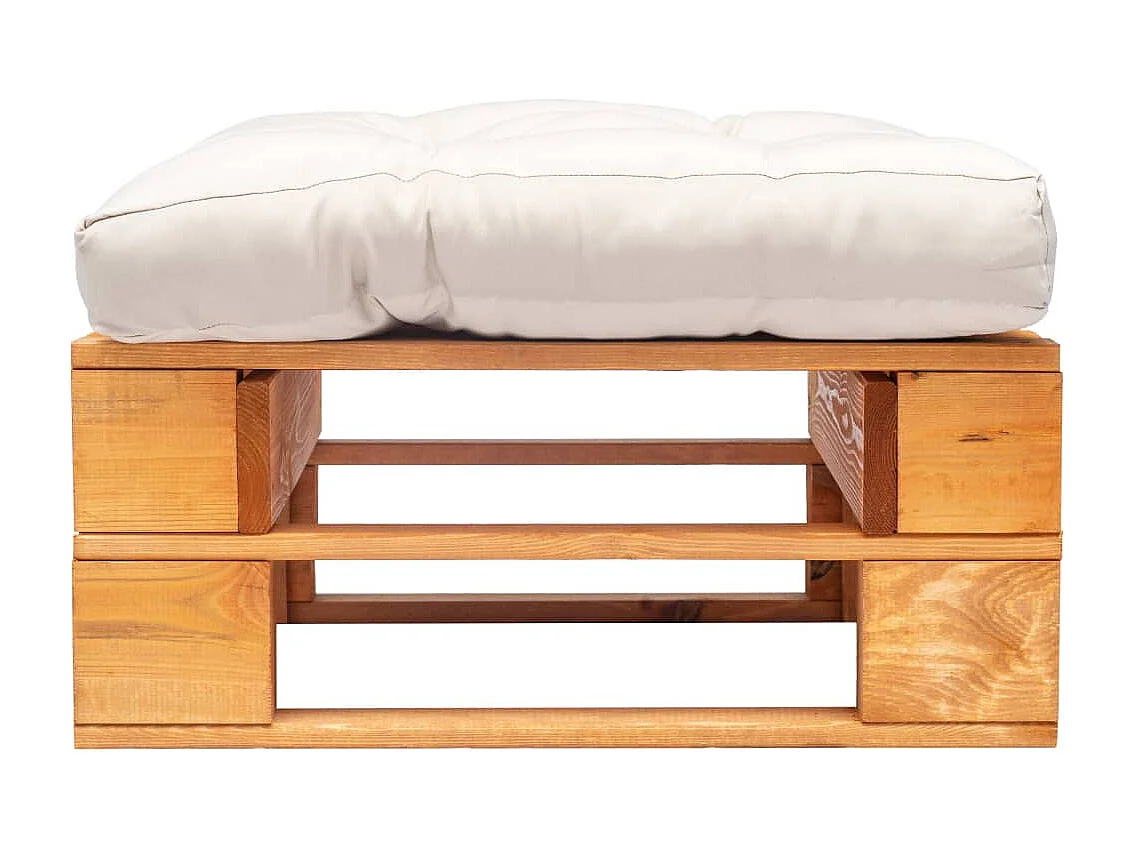 Repose-pied palette de jardin et coussin sable Marron miel Bois