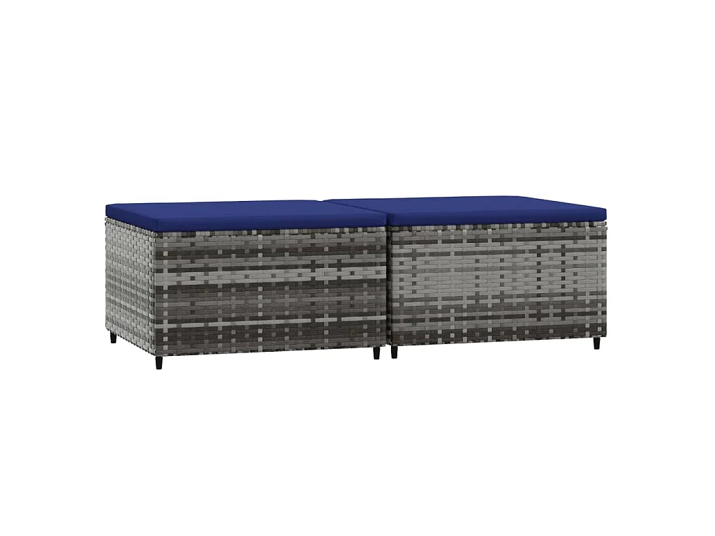 Apoios de pés para jardim com almofadões 2 pcs vime PE cinzento