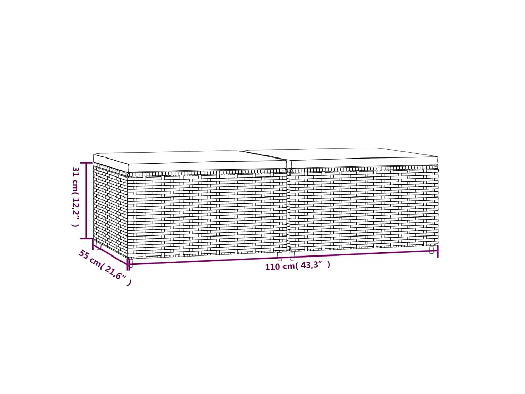 Apoios de pés para jardim com almofadões 2 pcs vime PE cinzento