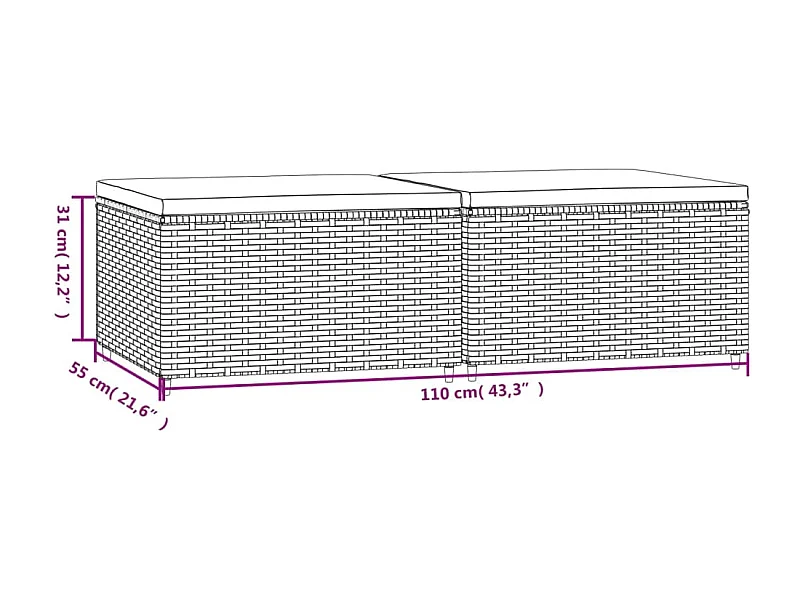 Gartenhocker mit Kissen 2 Stk. Grau Poly Rattan