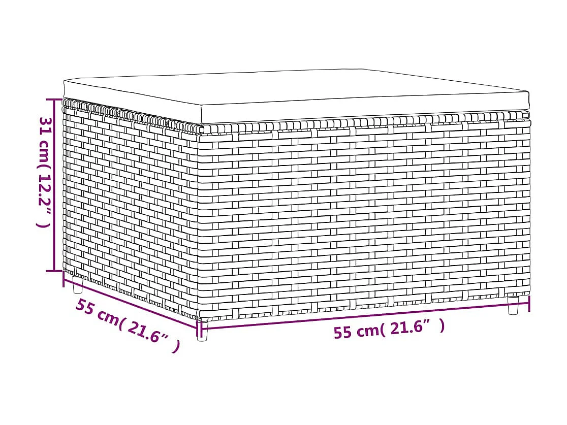 Voetensteun met kussen poly rattan bruin
