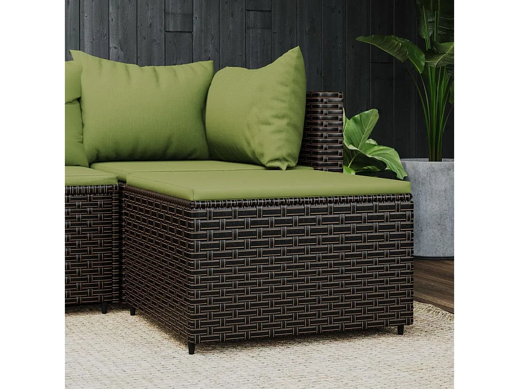 Repose-pied de jardin avec coussin marron résine tressée