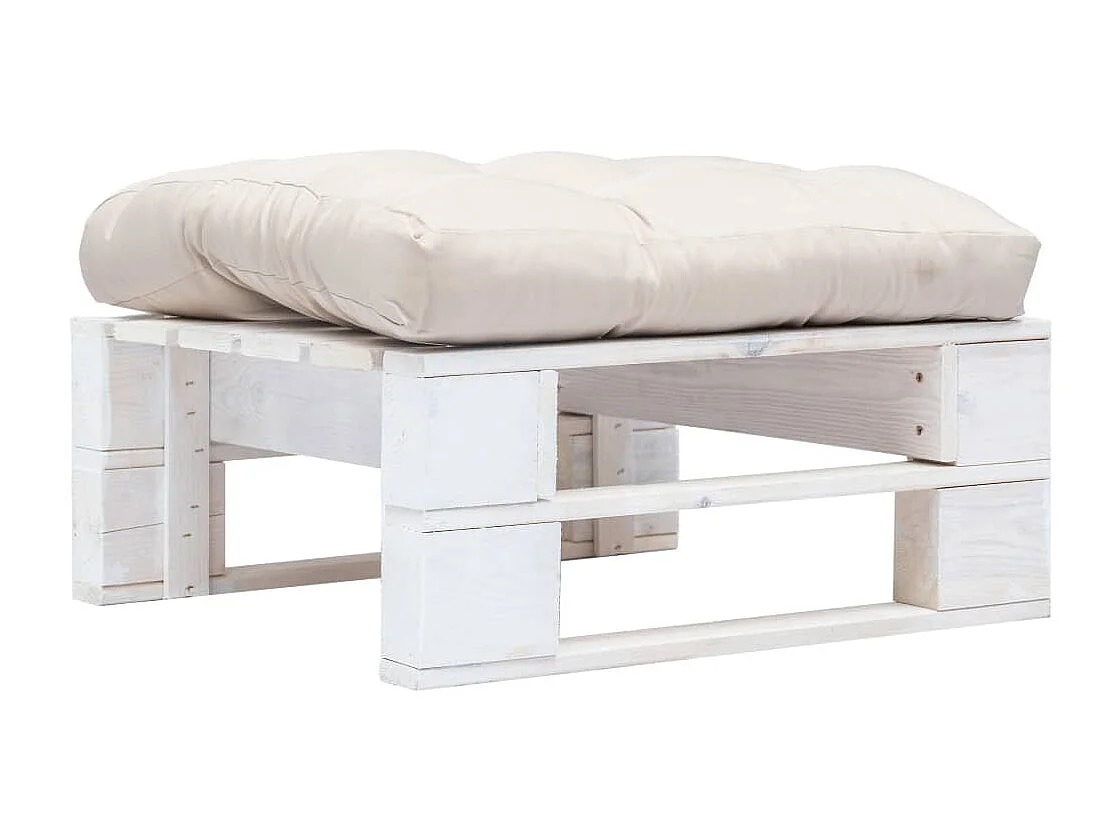 Repose-pied palette de jardin avec coussin sable Blanc Bois