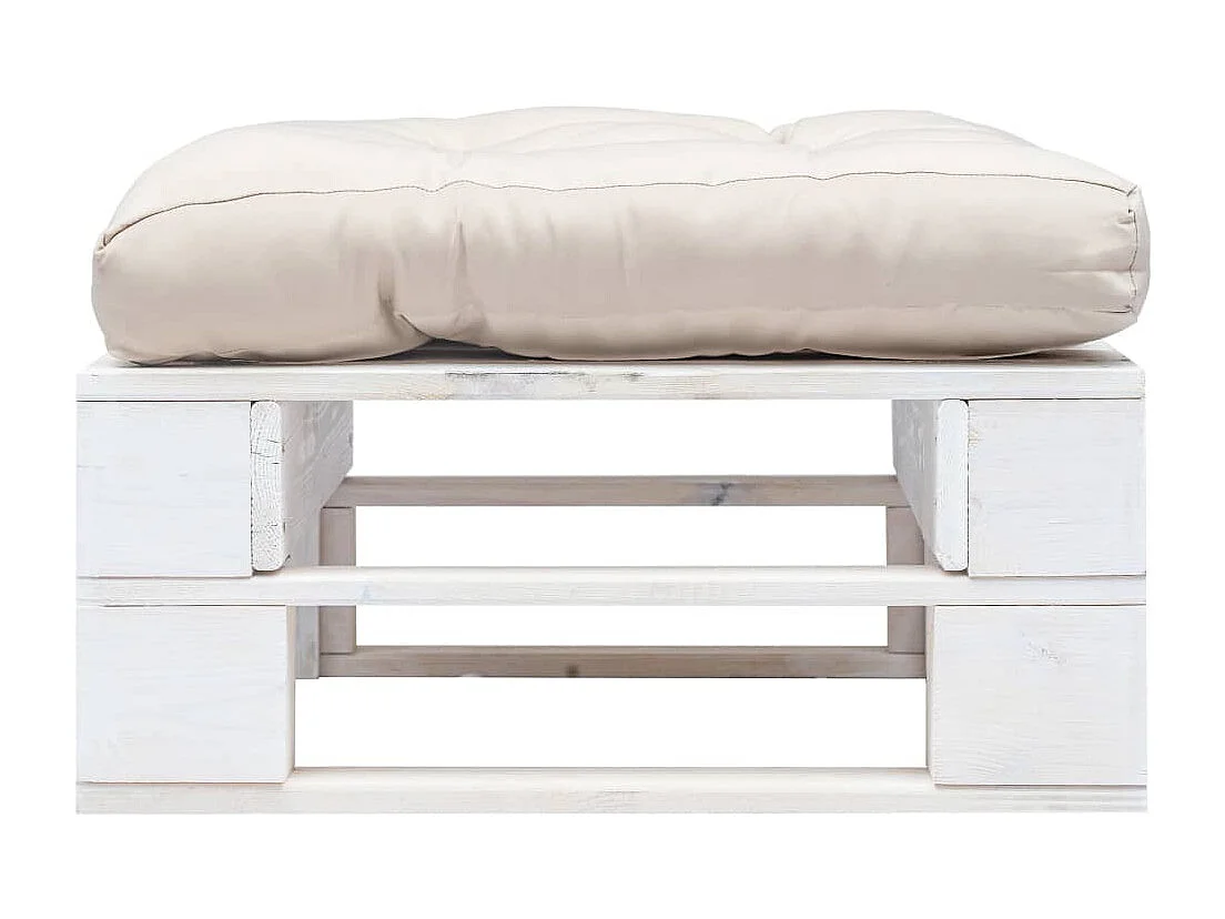 Repose-pied palette de jardin avec coussin sable Blanc Bois