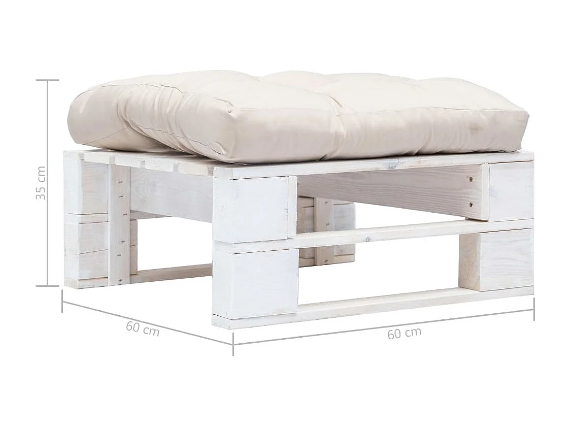 Repose-pied palette de jardin avec coussin sable Blanc Bois