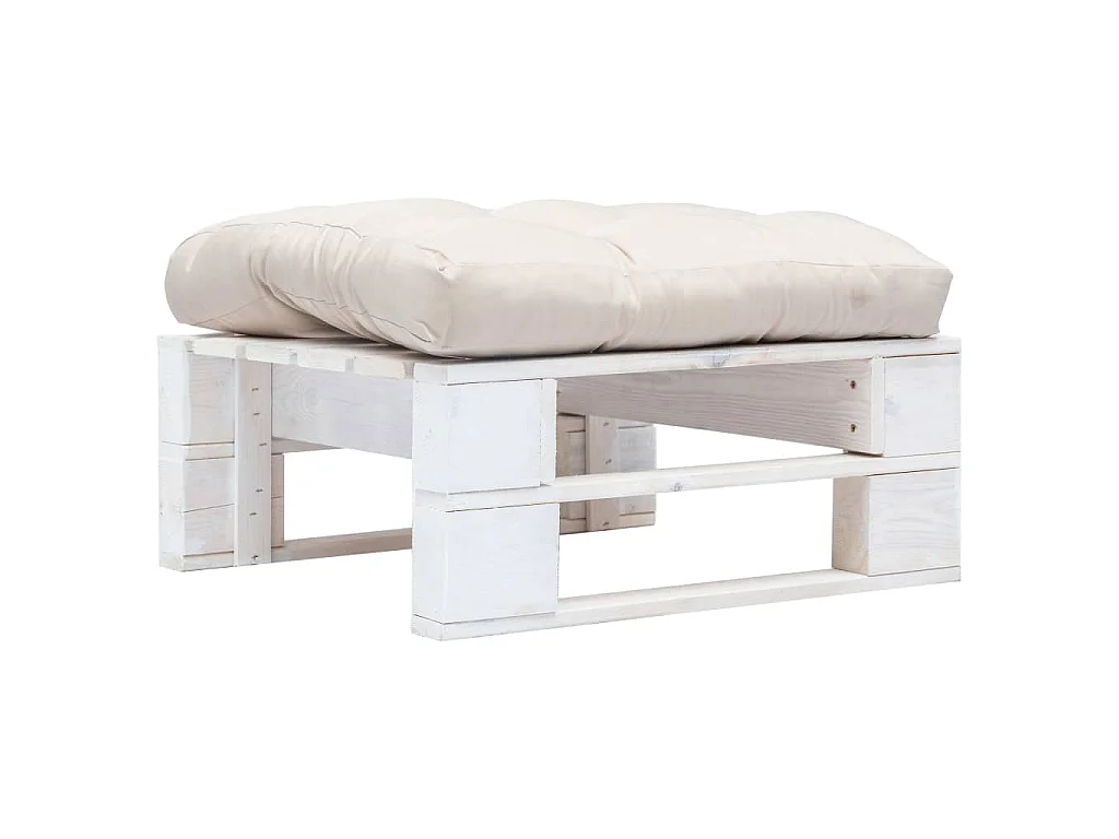Ottomana Pallet da Giardino con Cuscino Bianco Sabbia in Legno