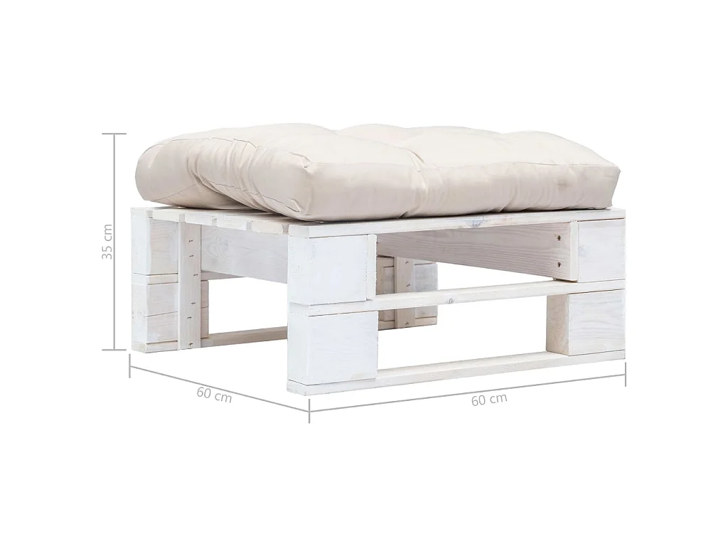 Ottomana Pallet da Giardino con Cuscino Bianco Sabbia in Legno