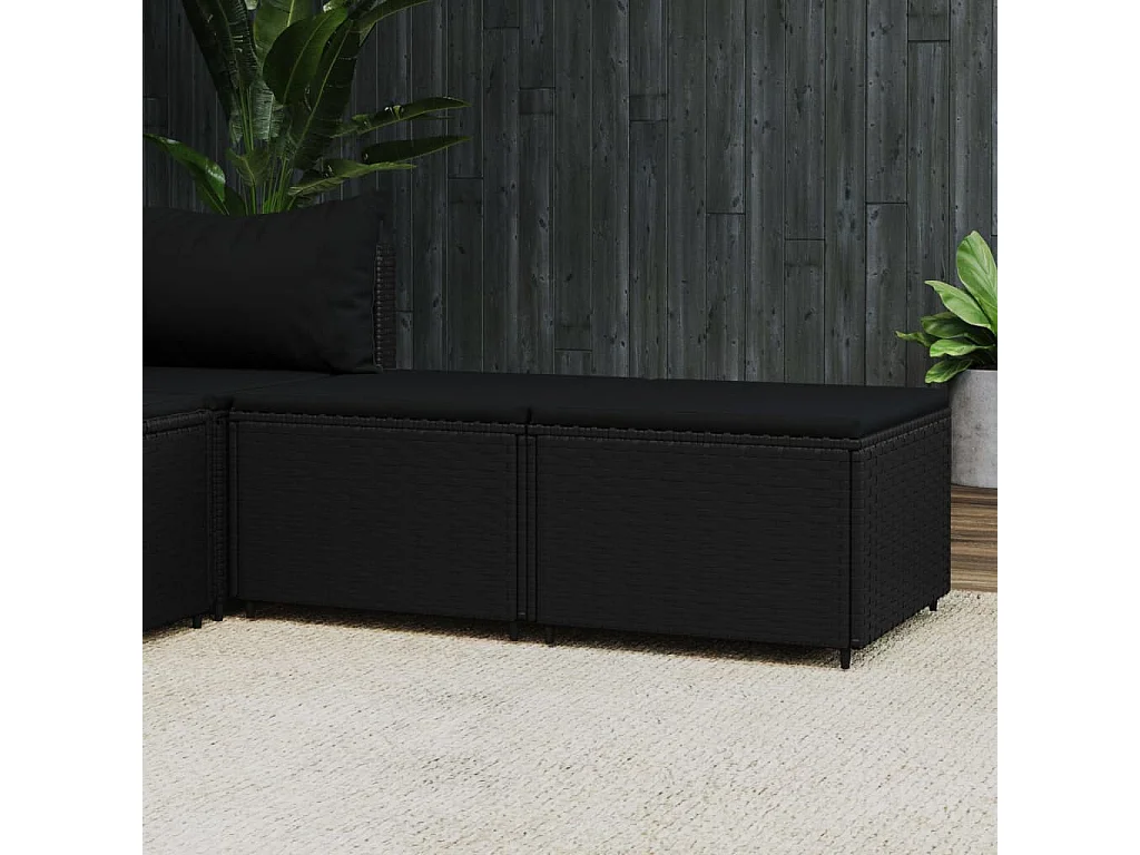 Voetensteunen 2 st met kussens poly rattan zwart