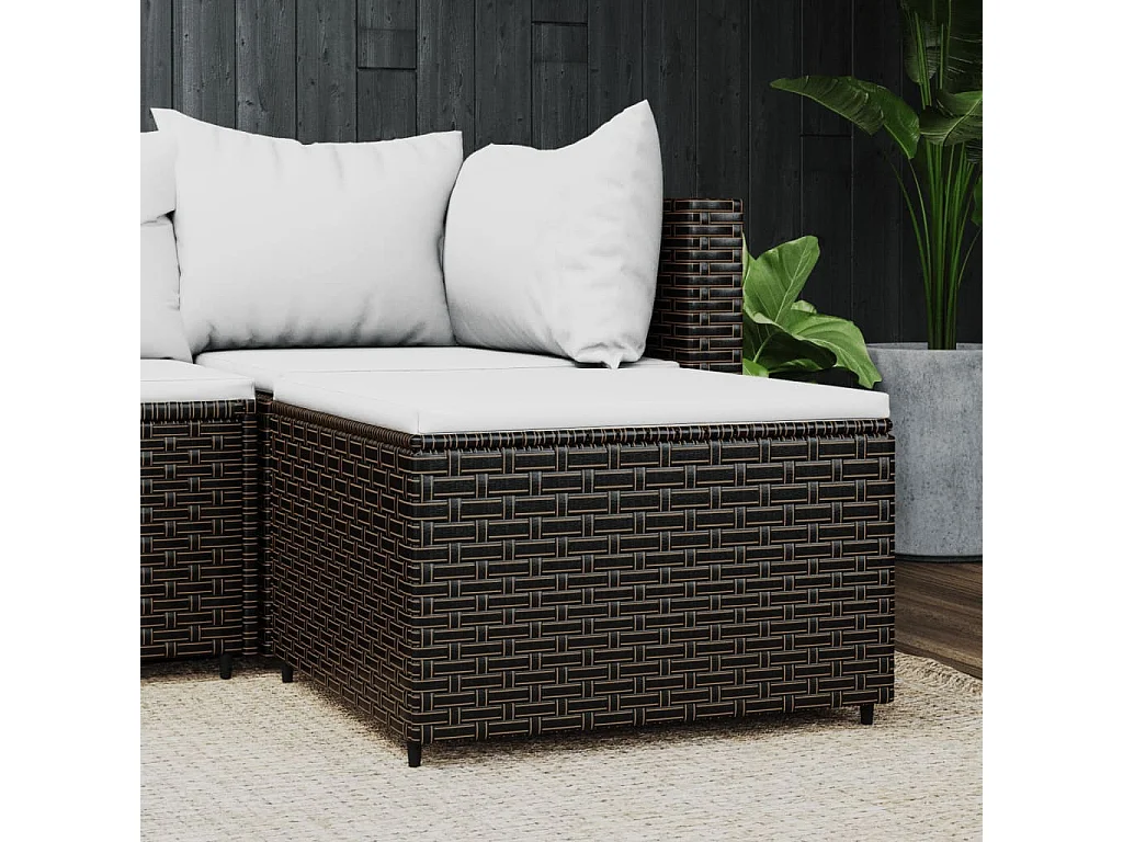 Repose-pied de jardin avec coussin marron résine tressée