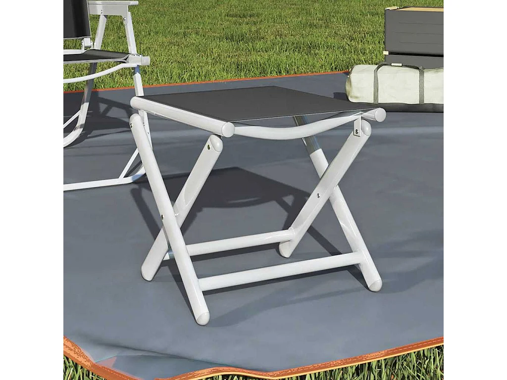 Poggiapiedi Pieghevole Nero e Argento in Textilene e Alluminio