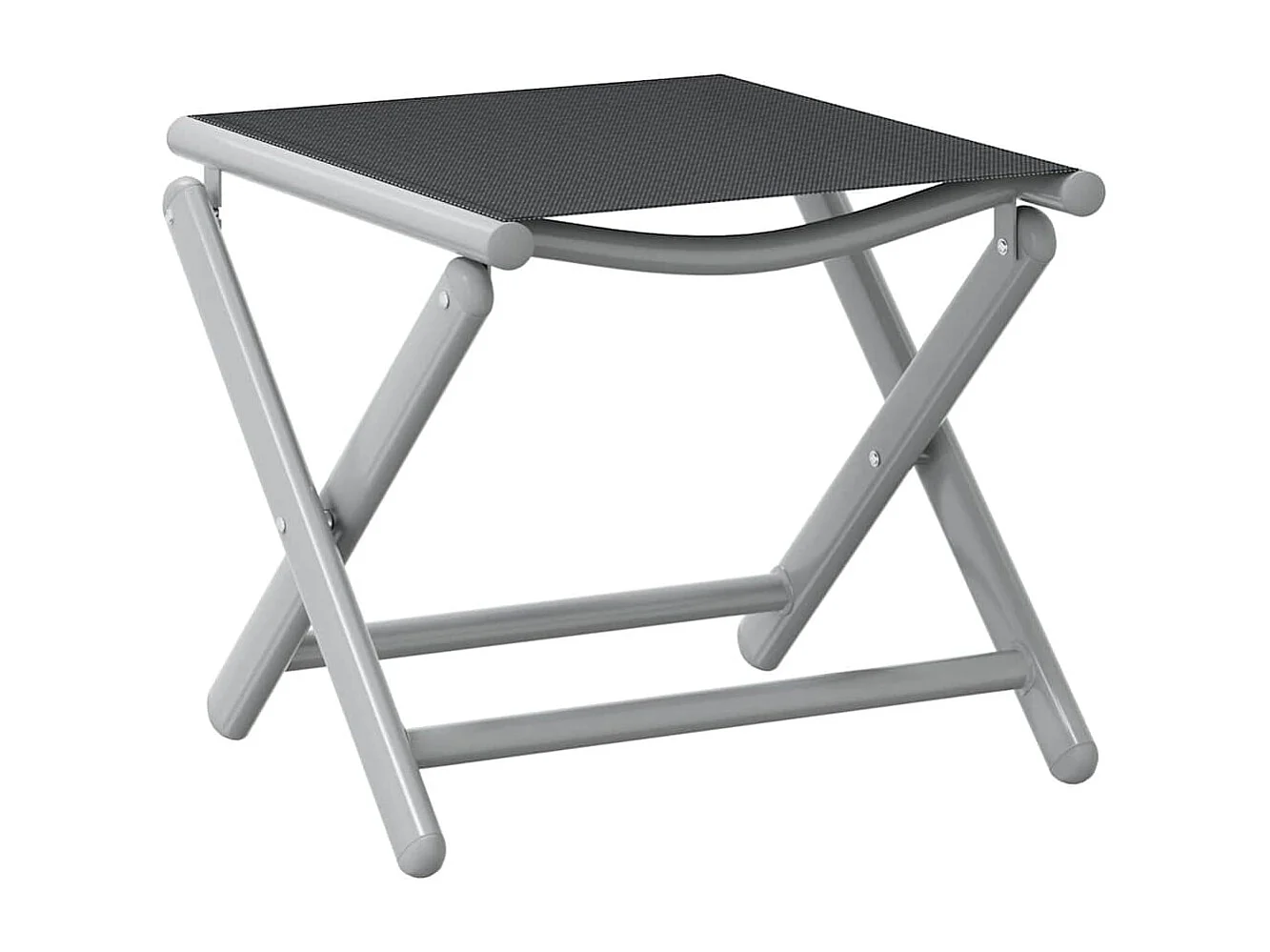 Poggiapiedi Pieghevole Nero e Argento in Textilene e Alluminio