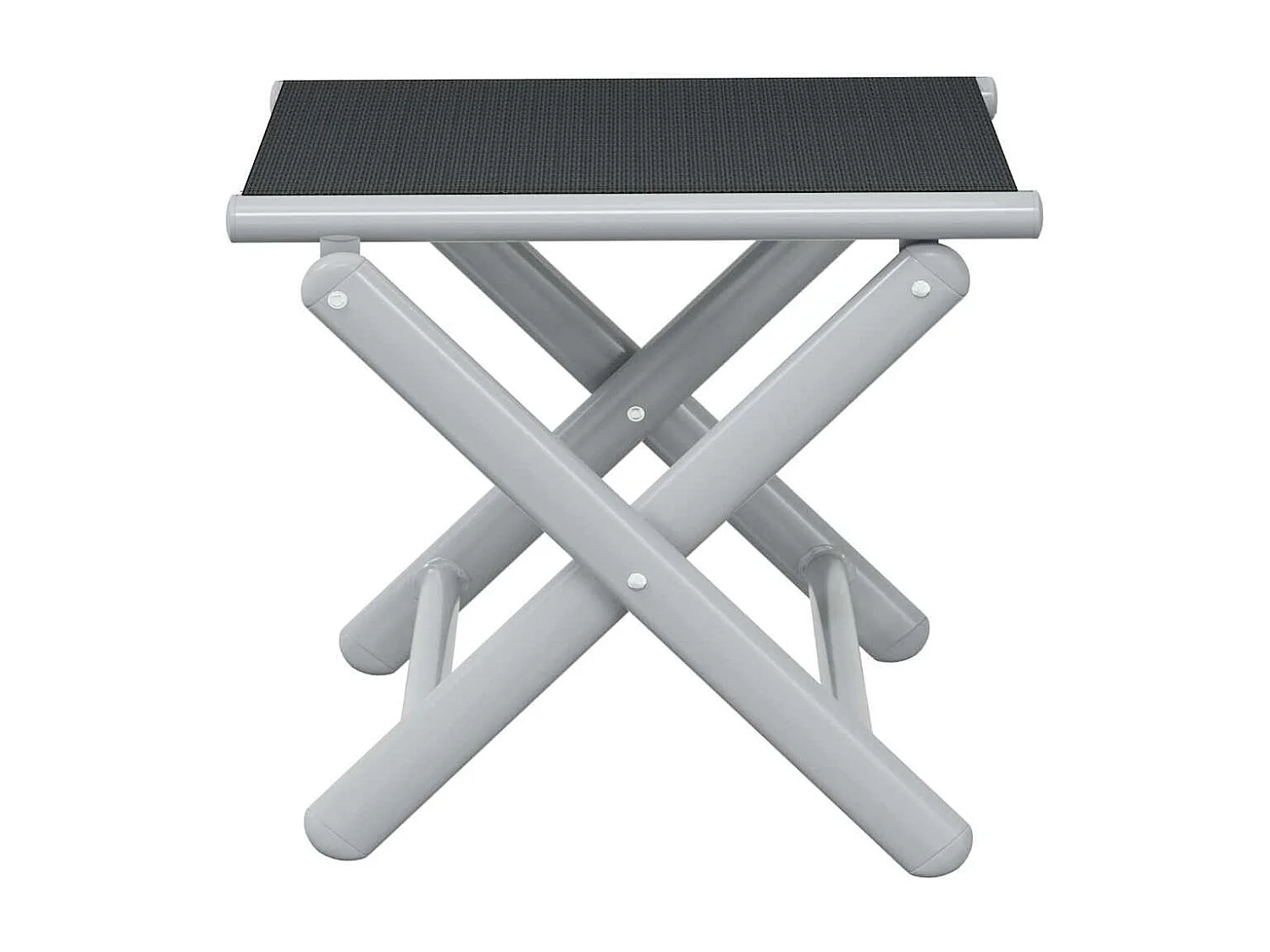 Poggiapiedi Pieghevole Nero e Argento in Textilene e Alluminio