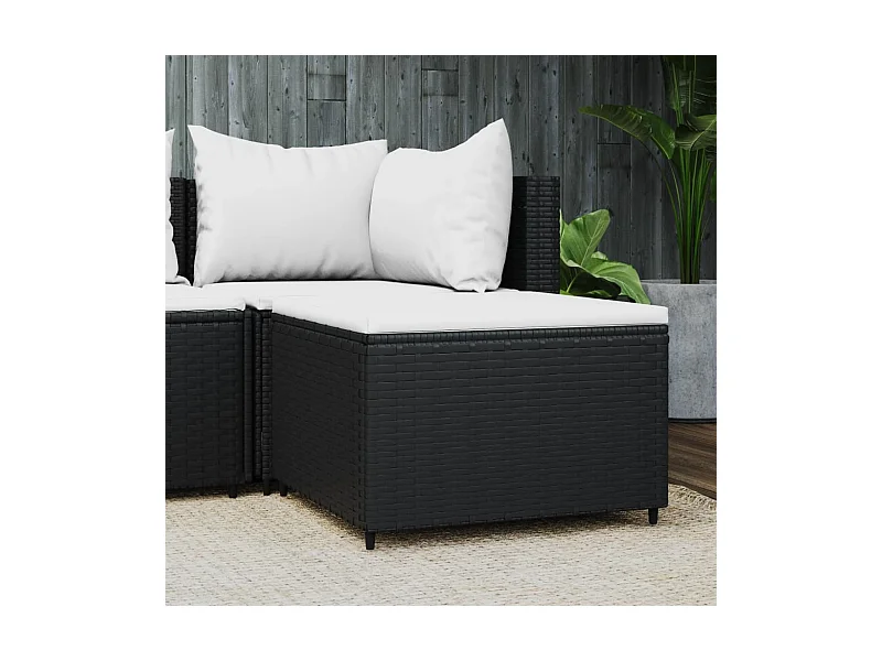 Gartenhocker mit Kissen Schwarz Poly Rattan