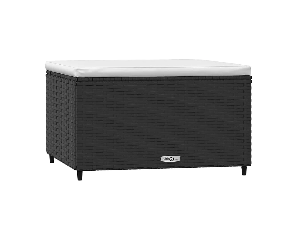 Poggiapiedi da Giardino con Cuscino in Polyrattan Nero